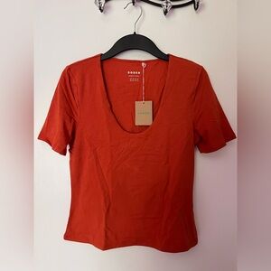 BODEN orange scoop neck top Sz 10 (U.K. 14)